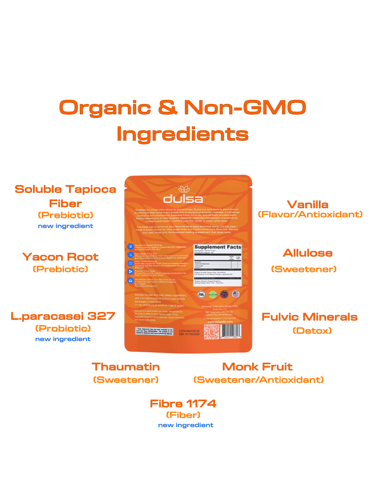 Dulsa pouch back with ingredients listed