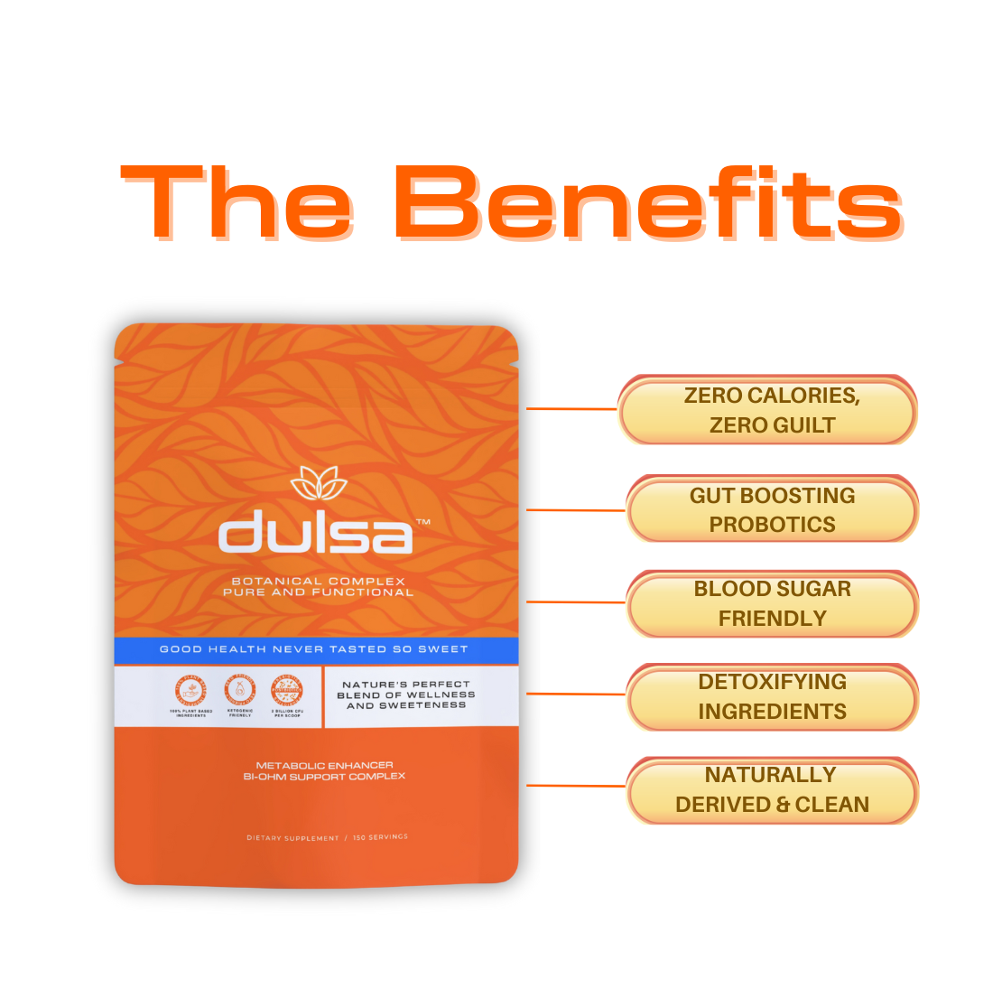 Dulsa product package with benefits listed on a white background