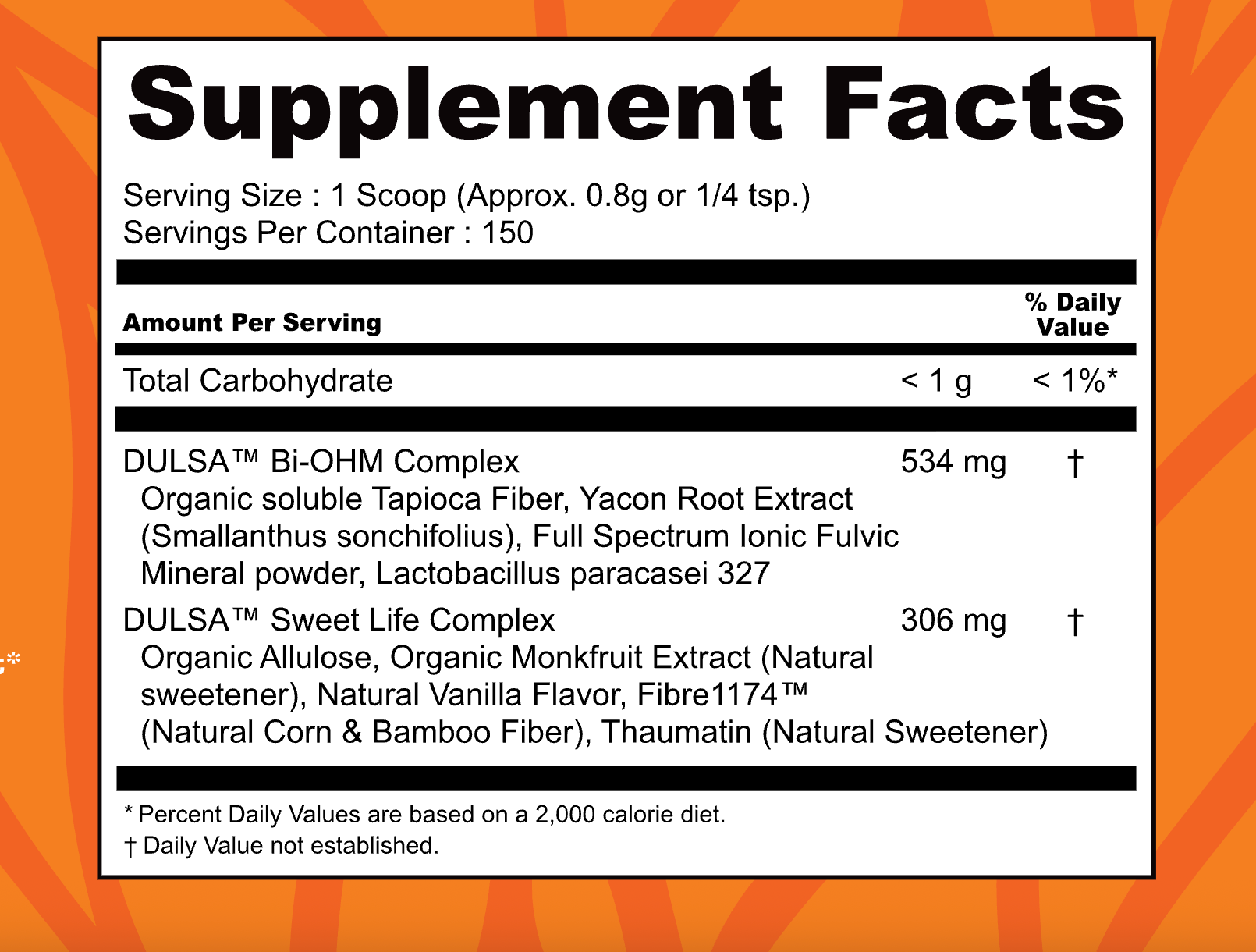 Supplement facts label with detailed ingredient information